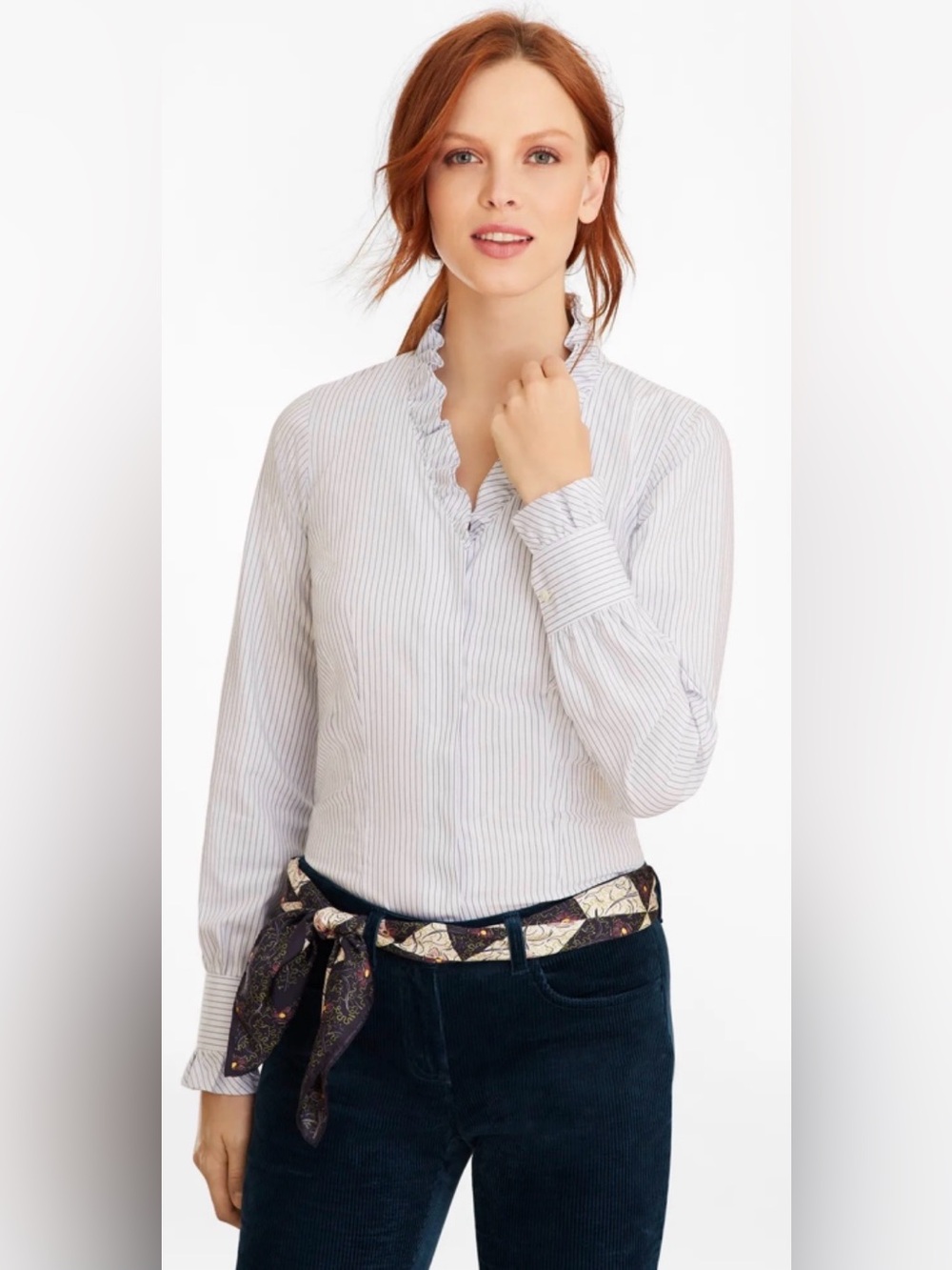 Women’s Brooks Brothers Non-Iron Striped Supima Cotton Ruffle-Collar Blouse
